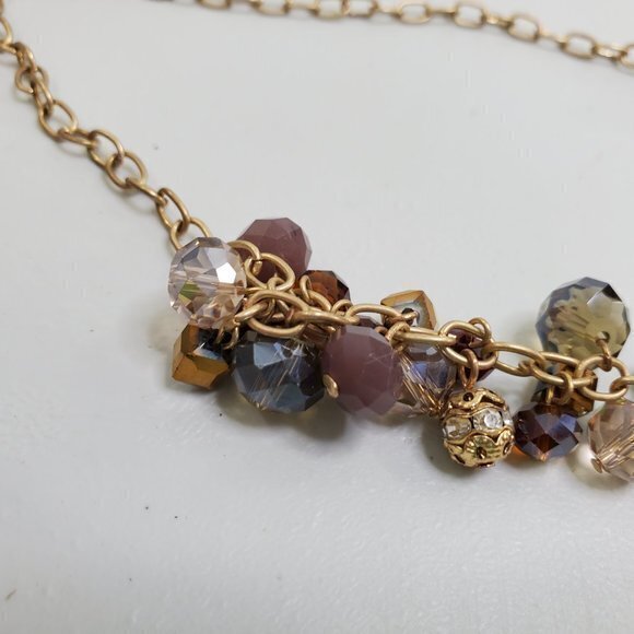 Beaded Necklace Brown Purple Beads Faceted AB Stat - Picture 2 of 7